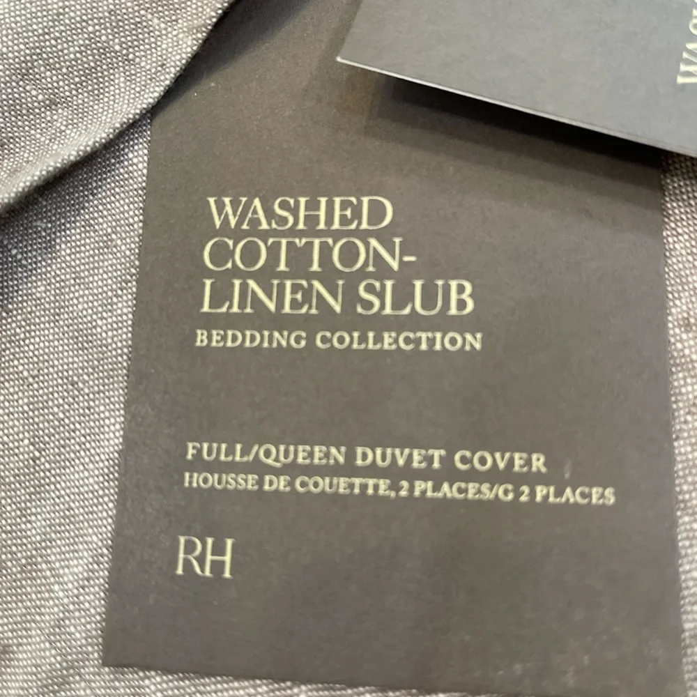 RH Washed Cotton/Linen Slub Duvet Cover in gray. Full/Queen. New!